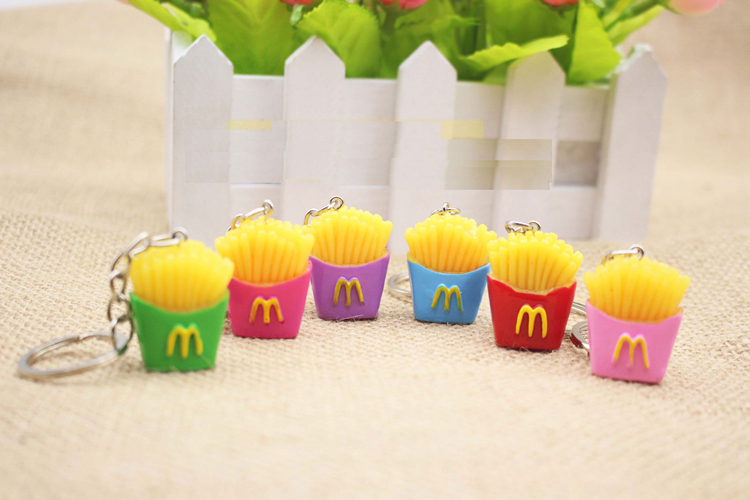 EUBFree 30pcs mixed 6 colors Mini Simulation Food French Fries Creative Personalized KeyChain Multiple Color Trinkets Wholesale