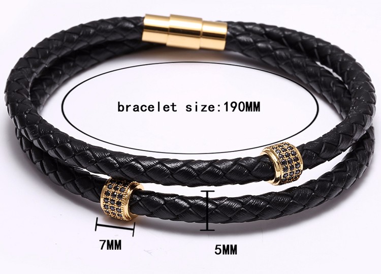 2018 New Fashion 10PC/set Braided Zircon Leather Bracelet for Men Stainless Steel Bangle With Magnetic Clasp Handmade Jewelry