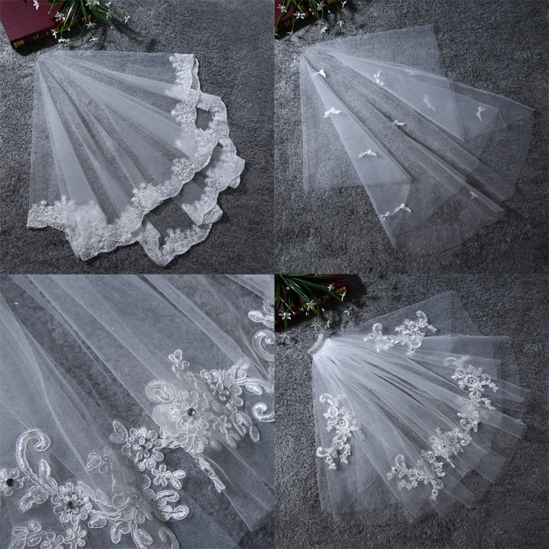 short wedding veils lace applique beaded 100cm130cm wedding hair accessories wedding veil one layer bridal veil