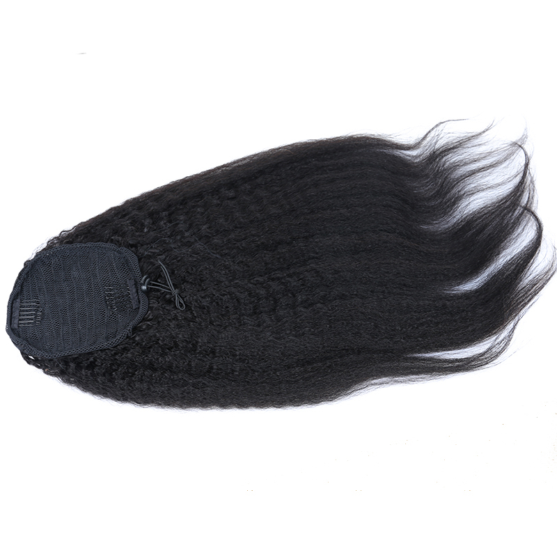 Kinky Straight Brazilian Human Hair Drawstring Ponytail Clip In Hair Extensions Natural Color Remy Puff Ponytail Products Evermagic