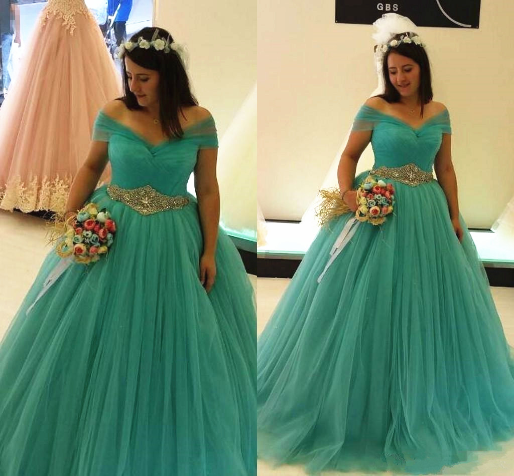 Vintage Princess Style Turquoise Wedding Dresses Off Shoulder Ball Gown Crystals Belt Floor Length Bridal Gowns Custom Made, Gold
Vintage Princess Style Turquoise Wedding Dresses Off Shoulder Ball Gown Crystals Belt Floor Length Bridal Gowns Custom Made, Gold