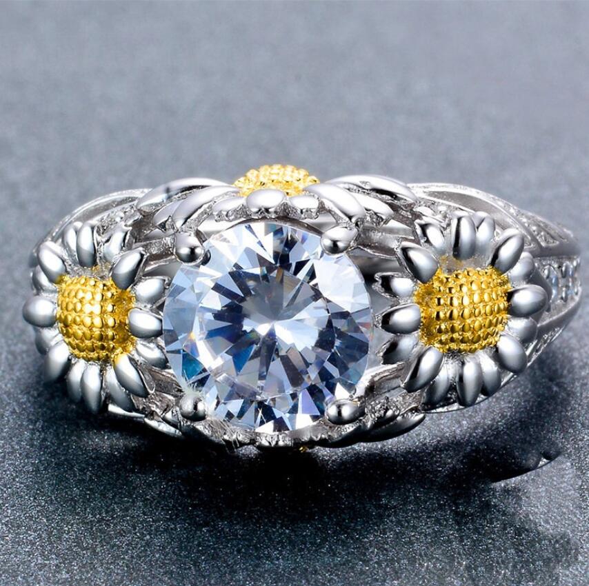 Suower Ring: Sterg Sier, White Topaz CZ, Retro Jewelry for Women's Wedding 2d95