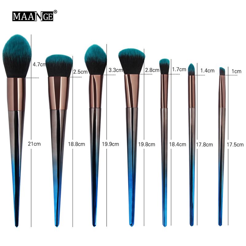 MAANGE 7Pcs Diamond Makeup Brushes Beauty Blue Cosmetic Brush Make Up Tools Beauty Contour Concealer Powder Foundation Brush