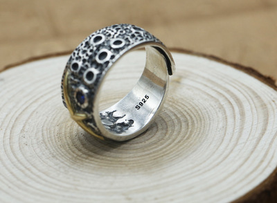 Brand new 925 sterling silver designer jewelry vintage hand-made with starry sky with cross ring adjustable open ring with stones