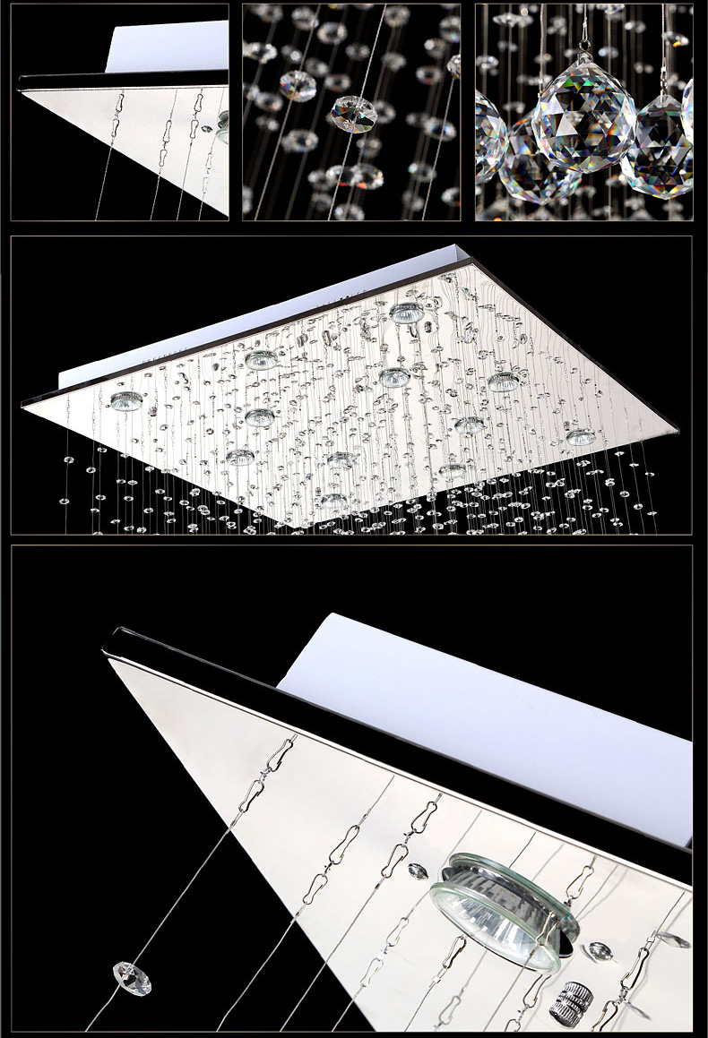 Modern Square Crystal Chandelier Lights Stair Hanging Light Fixture LED Hallway Indoor Lighting Luminaire Suspension GU10