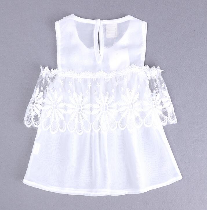 Baby Girls Summer Clothes Set Kids Lace Flowers Off Shoulder White Top + Stripe Shorts Girl 2pcs Set Children Outfits Clothing Suit 13425
