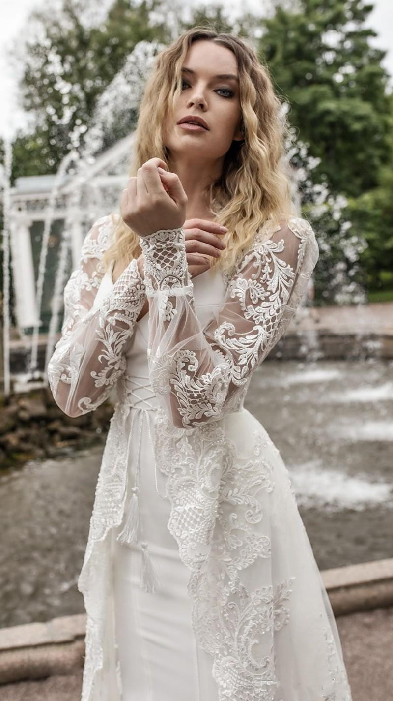 Lace Illusion Sexy Appliques Overskirts Wedding Dresses New Capped Long Sleeves Beach Bridal Gowns Plus Size Vestidos De Noiva
