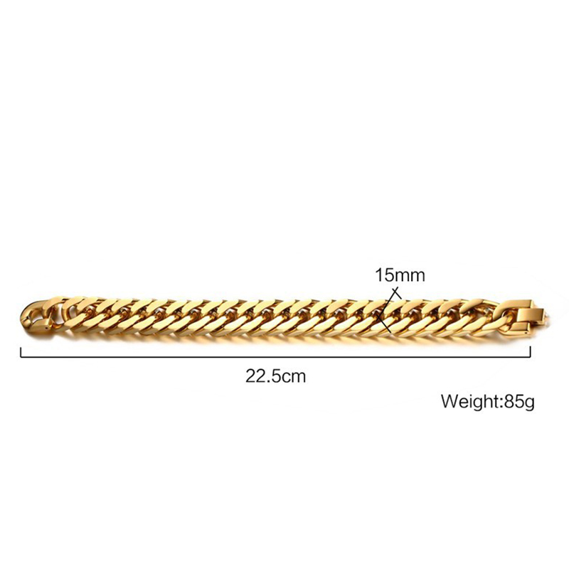 Heavy Thick Men's Link Chain Bracelets 14K Gold Plated Stainless Steel Rock and Hip Hop Bangle