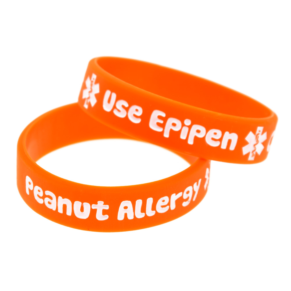 100PCS Peanut Allergy Call 911 Silicone Rubber Bracelet Children Size Used In School Or Outdoor Activities