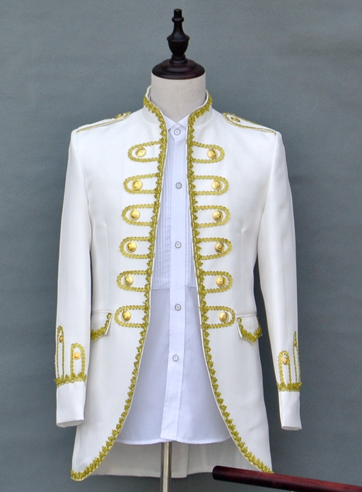 Real picture Double Breasted Gold ornament Wedding Groom Tuxedos Stand Collar Groomsmen Mens Dinner Blazer Suits (Jacket+Pants+Tie) NO:1633