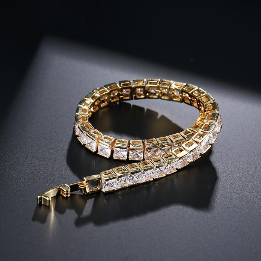 Princess Topaz Bracelet | Exquisite Tri-Gold Square CZ Women's Wristband