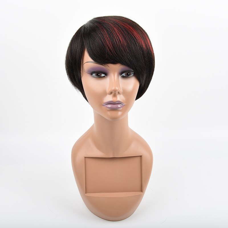 Short Human Hair Wig With bangs Babyhair highlight /ombre color Brazilian Straight full Wigs For Black Women