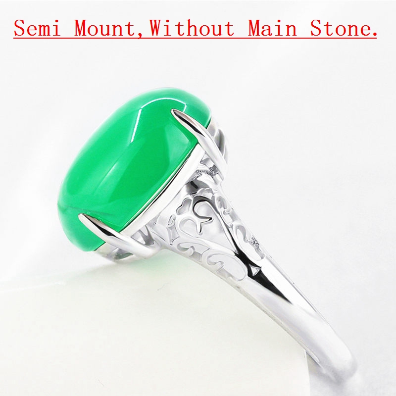 925 Sterling Silver Engagement Wedding Ring for Women 10x13mm Oval Cabochon Semi Mount Ring Setting White Gold Color