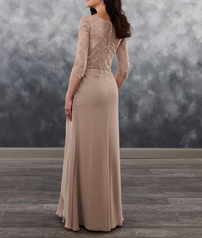 Elegant Chiffon mother of the bride dresses three quarter sleeves floral applique long mother's dresses Burgundy/Champagne/Royal Blue