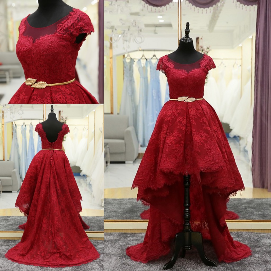 Red High Low Evening Formal Dress Short Front Long Back A line Sweep Train Lace Bodice With Sleeves Sheer Neck Long Prom Dress, Daffodil
Red High Low Evening Formal Dress Short Front Long Back A line Sweep Train Lace Bodice With Sleeves Sheer Neck Long Prom Dress, Daffodil
