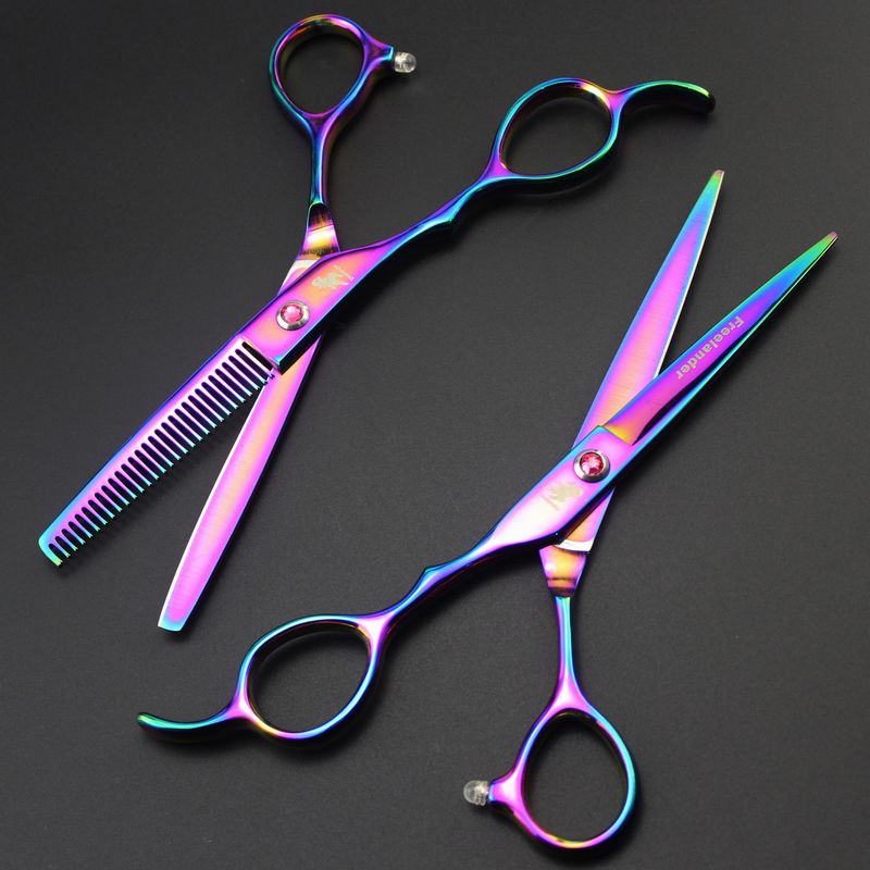 high quality Left hand Freelander 6.0 inch 6CR 62HRC hair cutting / thinning scissors gold/purple/rainbow