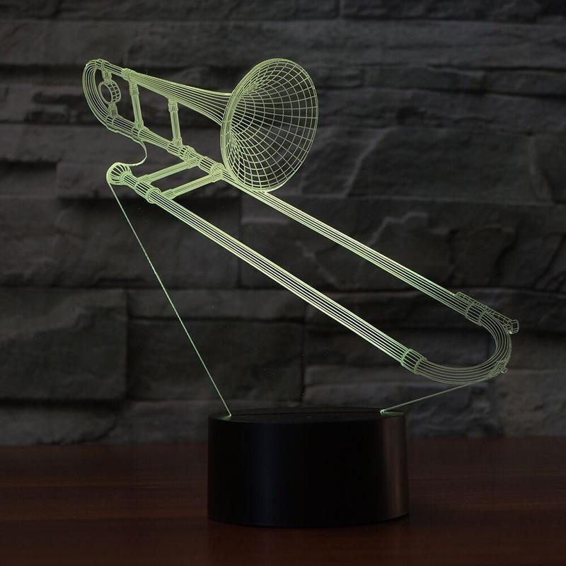 3D Trombone Shape NightLight Color Changing USB Table Lamp Visual LED Sleep Lighting Luminaria Musical Instruments Light Fixture