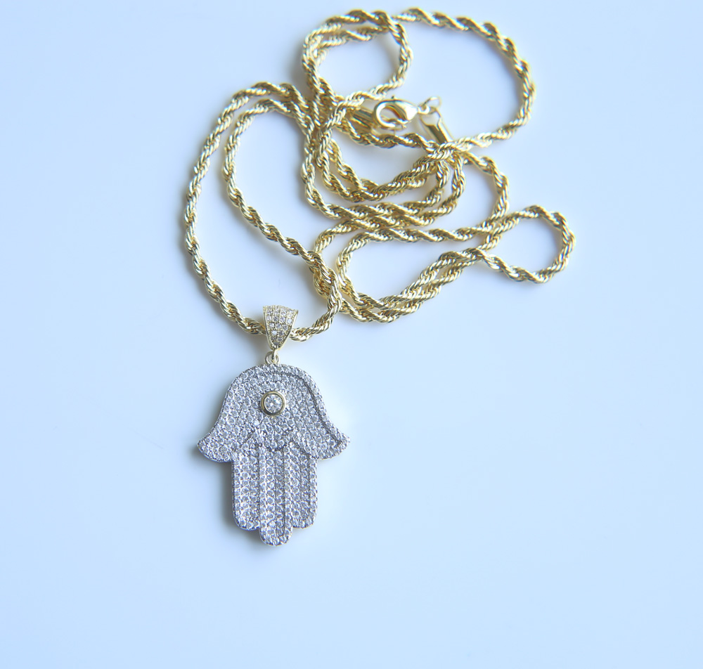 hip hop bling jewelry iced out cool boy mens necklace hamsa hand pendant gold silver plated cz cubic zirconia bling hiphop necklace for men