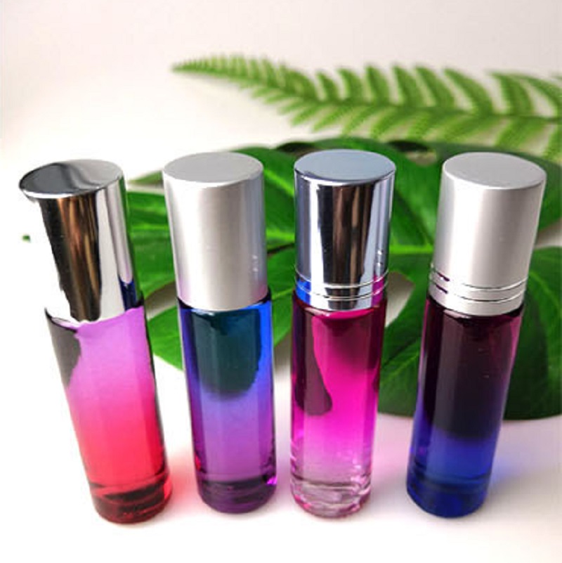 Color gradient 10 ml Glass Essential Oils Roll-on Bottles with Stainless Steel Roller Balls Roll on Bottle 9 Colors 8 caps