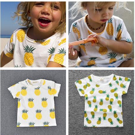 2018 ins Hot Summer Kids full Pineapple T-shirt Short Sleeve Printed Boys Girls Cotton fruit kids T-shirt Baby Clothes BLT
