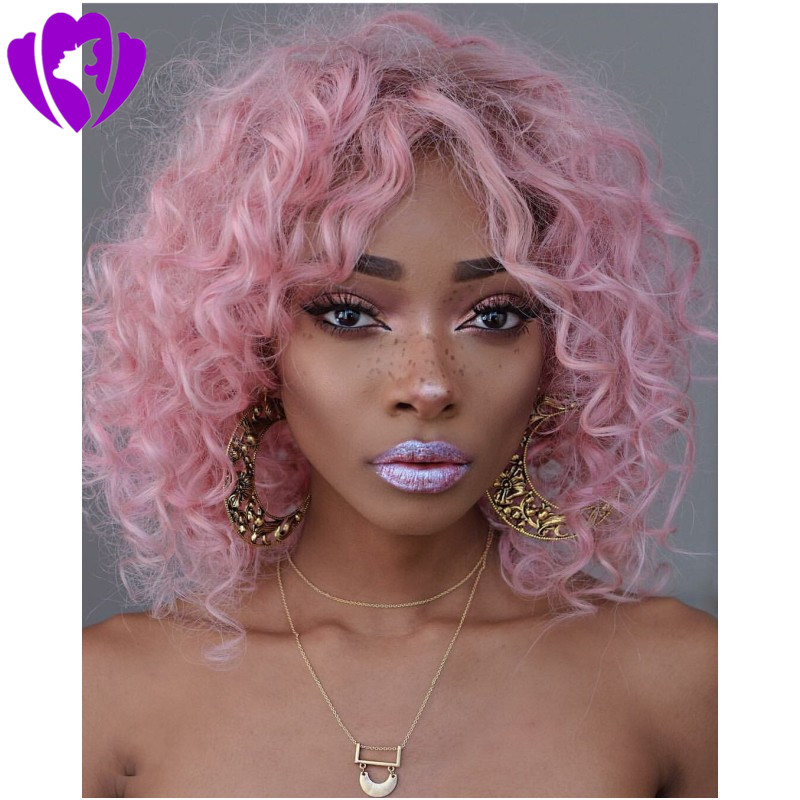 New style bob loose curly Synthetic Lace Front Wigs pink Bouncy Heat Resistant Synthetic short curly wig for women