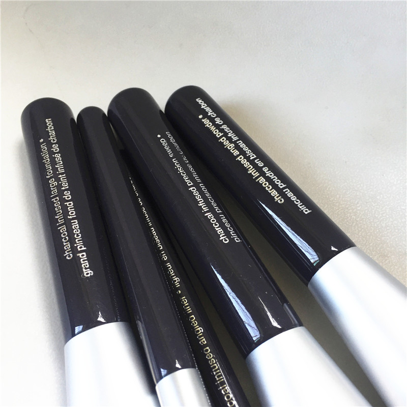 Deluxe Charcoal Antibacterial Makeup Brushes Set - 6-Pcs Antibacterial Synthetic Hair Cosmetics Brush kit Beauty Blending Tools