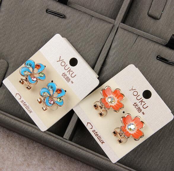 Fashion jewelry mix 20 style 20Pairs/lot delicate Crystal Pearl Flower Earrings Opal gemstone screw Earrings for girl Madam