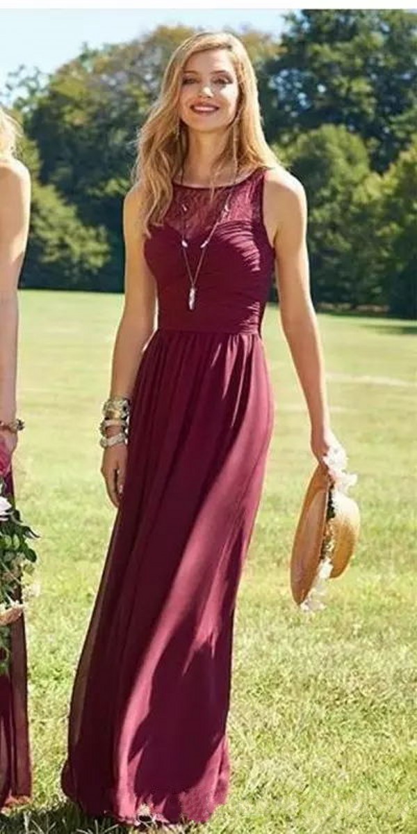 Formal Dark Burgundy Bridesmaid Dresses Long Spring 2019 A Line Chiffon Mix and Match 3 Different Styles Country Wedding Guest Dresses