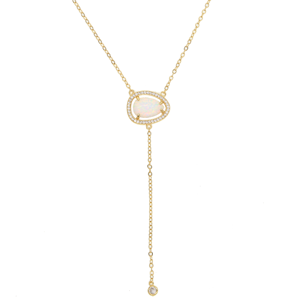 2018 latest design gold plated necklace for women jewelry high quality cz opal stone european women long Y lariat necklace style
