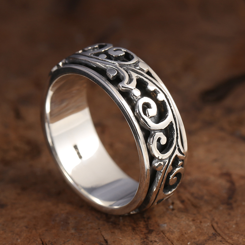 Brand new 925 sterling silver American Europe vintage jewelry scroll and paved vine design rotational hand-made rings for men and women