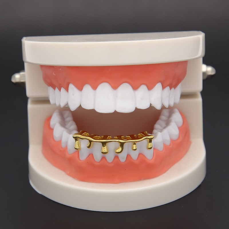 Gold Plated Teeth Grillz Volcanic Lava Drip Grills High Quality Mens Hip Hop Jewelry