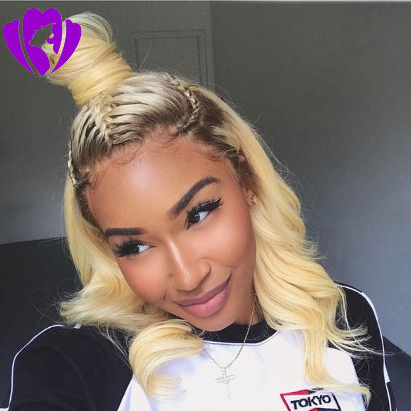 Hotselling Ombre Blonde lace front wig Hand Tied body wave Short bob wig Heat Resistant Fiber Hair Synthetic Lace Front wigs for Women