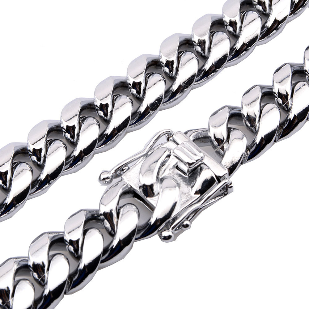8mm10mm12mm14mm 316L Stainless Steel Jewelry High Polish Miami Cuban Chain Necklace Men Punk Curb ChainDragonBeard Clasp 24qu