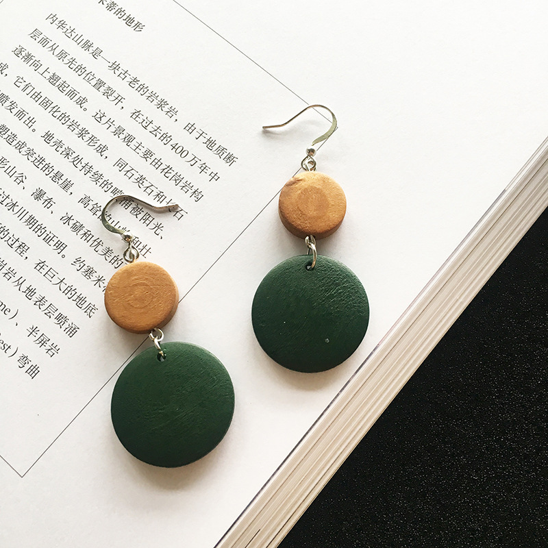 Vintage Statement Women Earring of Ethnic Long Drop Wood Circle Earrings for Women Jewelry Gifts