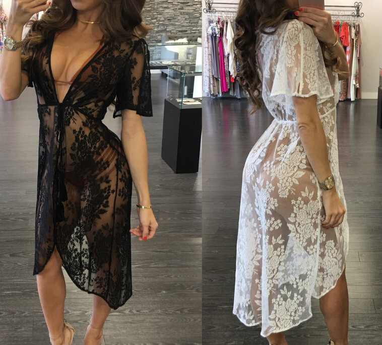 Women Lace Dresses Perspective Summer Bath Beach Seaside Wear Sexy Swimwear Hollow Out Party Dress, White
Women Lace Dresses Perspective Summer Bath Beach Seaside Wear Sexy Swimwear Hollow Out Party Dress, White