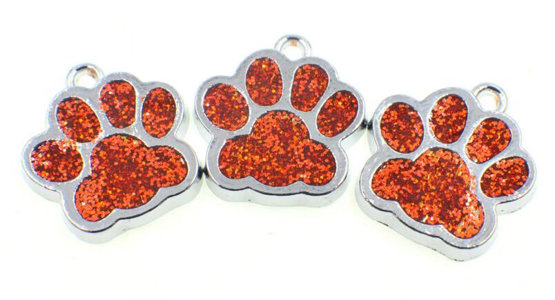 Whole 50pcslot Bling dog bear paw print hang pendant charms fit for diy keychains necklace fashion jewelrys