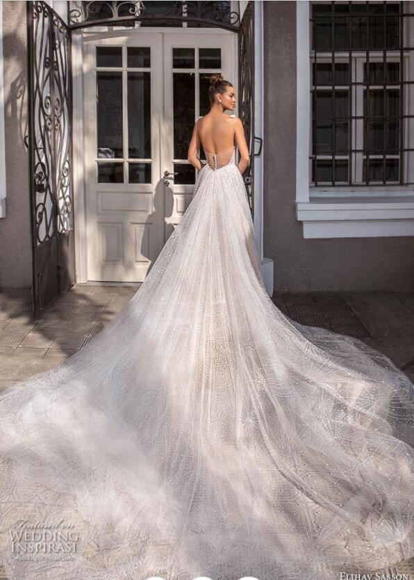 Elihav Sasson 2019 Wedding Dresses Spaghetti Lace Appliques Pearls Sexy Backless Long Train Beach Wedding Gowns Plus Size vestido de novia