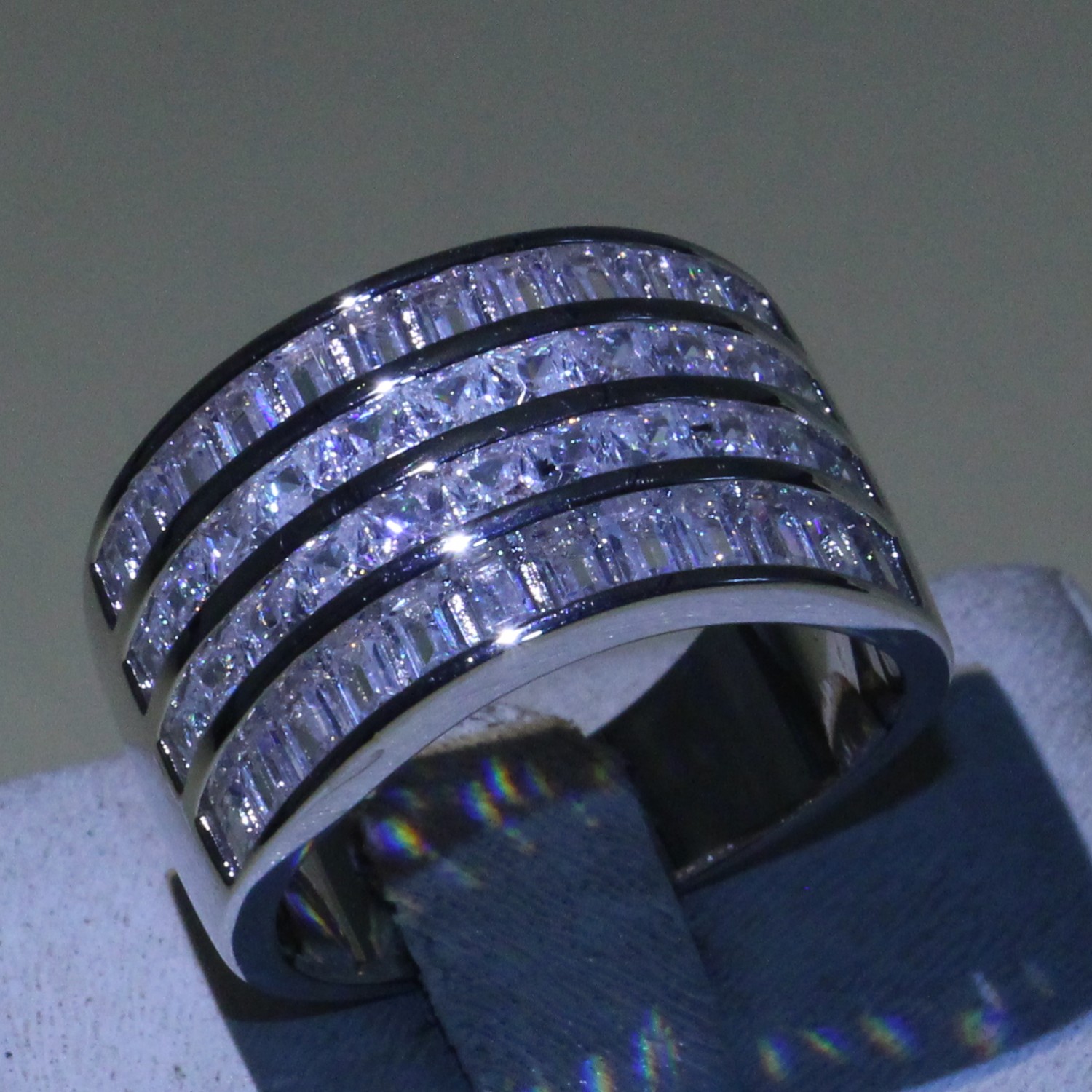 Victoria Wieck High Quality Infinity Luxury Jewelry 925 Sterling Silver Princess Cut White Topaz CZ Diamond Wedding Band Wide Ring for Women