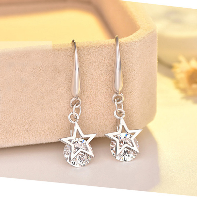 S925 Silver Needle Star Dangle Earrings Jewelry for Women Girl Drop Earrings