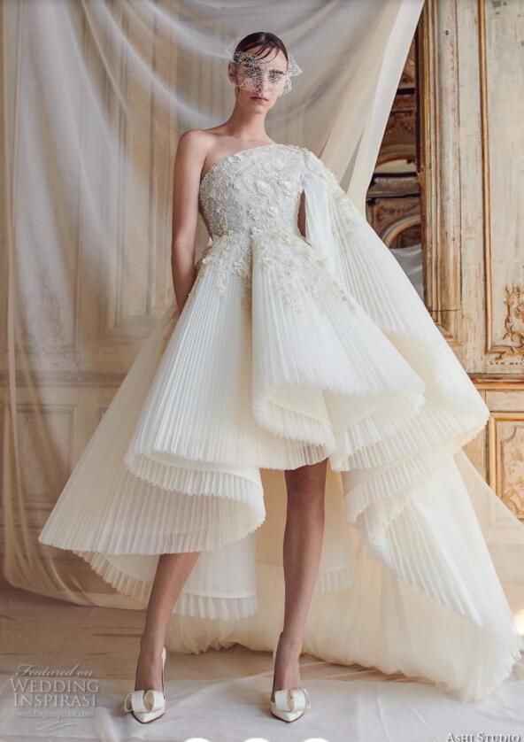 Ashi Studio Vintage Wedding Dresses A e Ruffle High Low 3D ral Appliques vestido de novia Beaded Plus Size Bridal Gowns Robe