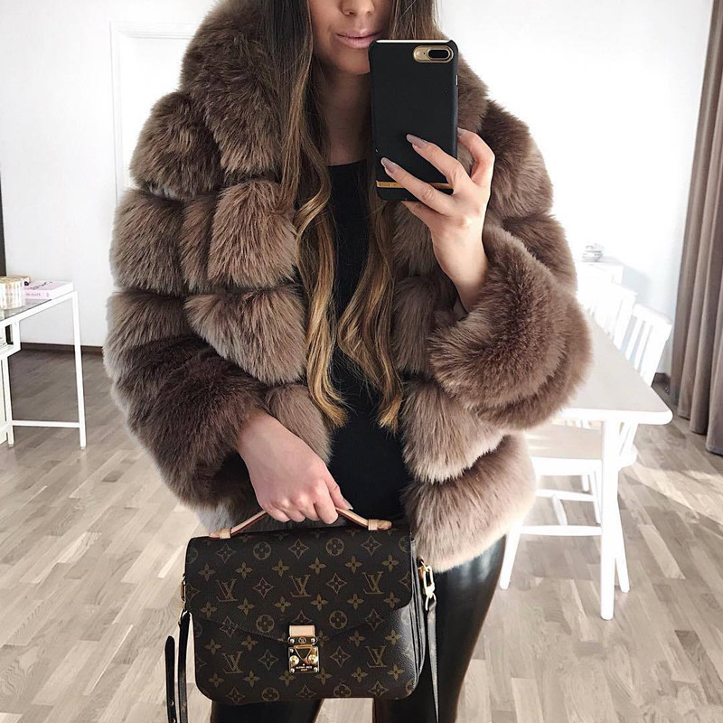 ladies hot sale long sleeve hooded fur warm woman coats cute and American style winter fake fur casual hooded female coat