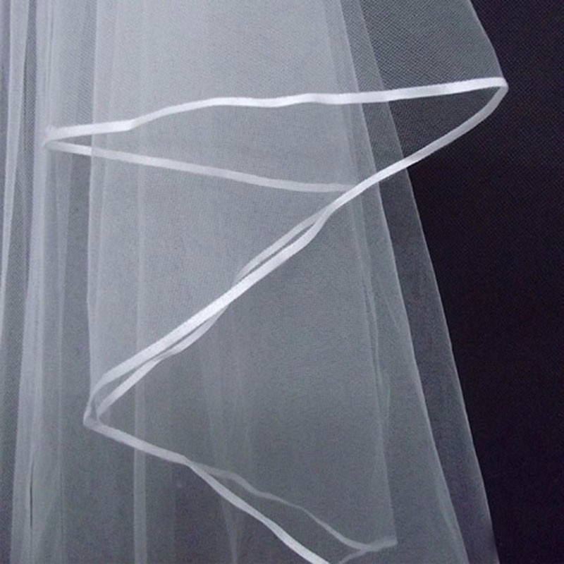 Elegant Bridal Veils with Ribbon Edge Brand New 2 Layers White/Ivory Short Wedding Accessories In Stock Wedding Veils With Comb