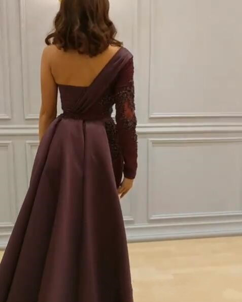 One Shoulder Formal Dress Evening Sheath Vestidos De Fiesta Sexy High Split Bury Prom Dresses With Sleeves Es Es