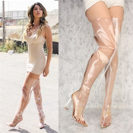 Kim Kardashian Clear PVC Pointed Toe Transparent Thigh High Boots Runway Summer Shoes Woman Plus Size Crystal Perspex Block Heels, Clear pointed toe
Kim Kardashian Clear PVC Pointed Toe Transparent Thigh High Boots Runway Summer Shoes Woman Plus Size Crystal Perspex Block Heels, Clear pointed toe