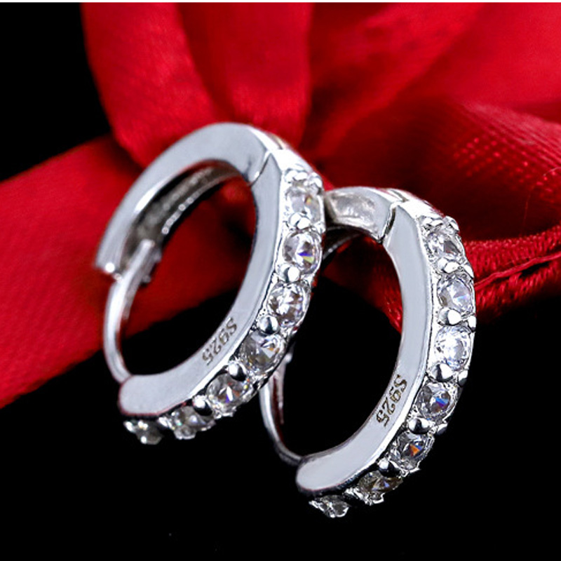 S925 Silver Hoop Earring Full Rhinestone Inlay Earrings Jewelry Classic Fashion for Women Girls Child Gift