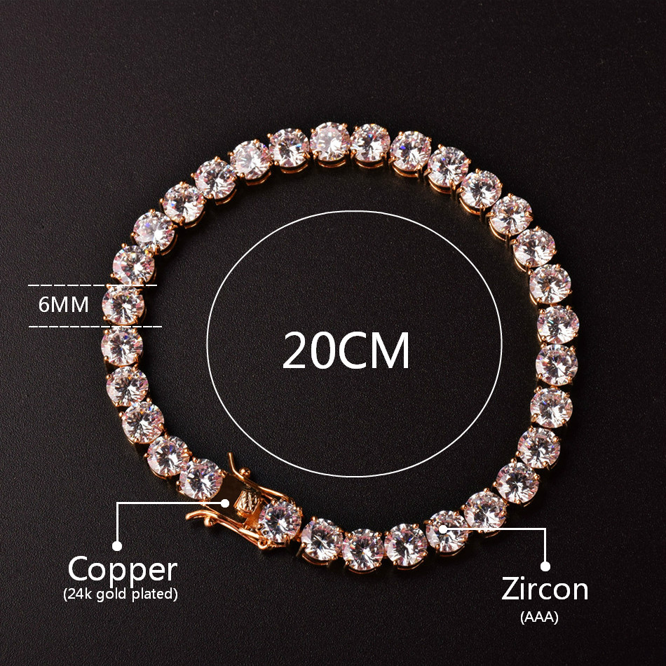 New Men039s Tennis Bracelet Rock Street Hip Hop Jewelry Women039s Gold Bracelet Ice Out CZ Stone Three Colors Drop