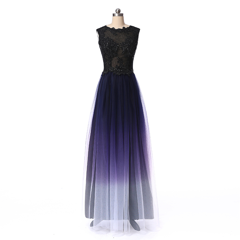 2019 New Sexy Long Gradient Evening Prom Dresses Chiffon A Line Beaded Plus Size Floor-Length Ombre Formal Party Gown QC1245