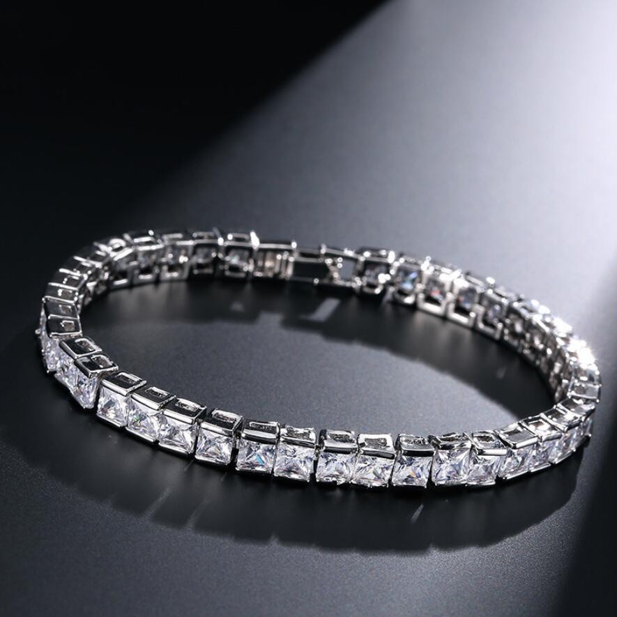 Princess Topaz Bracelet | Exquisite Tri-Gold Square CZ Women's Wristband