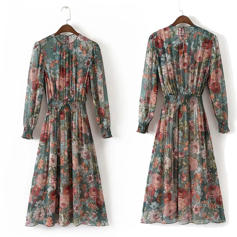 Autumn Women Vintage Printed Dress Long Sleeve O Neck Casual Chiffon Dress European Style Elastic Waist A-line Long Dress, As show
Autumn Women Vintage Printed Dress Long Sleeve O Neck Casual Chiffon Dress European Style Elastic Waist A-line Long Dress, As show