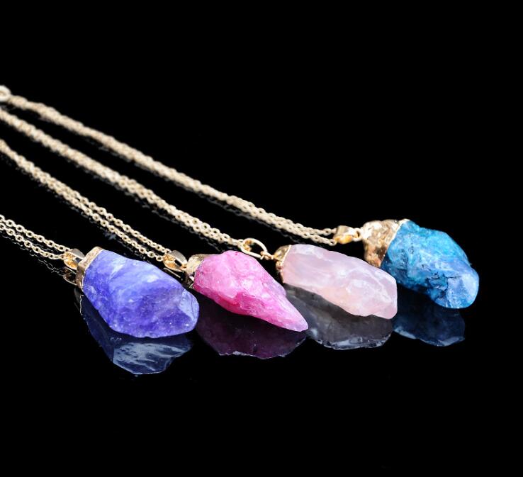 Water Drop Necklace Real Natural Stone Pendant Necklace Purple Yellow Crystal Women Necklace 2018 Fashion GA154
